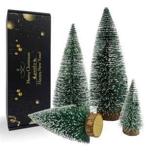 5 Mini Snowy Christmas Trees for Table Decor