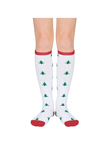 Christmas Tree Knee High Athletic Socks - White