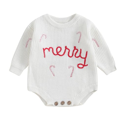 Baby Christmas Sweater Romper with Candy Cane Design