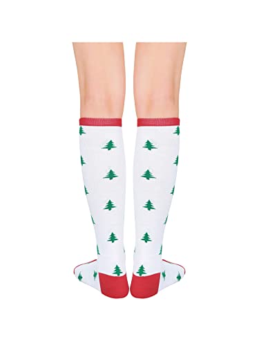Christmas Tree Knee High Athletic Socks - White