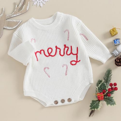 Baby Christmas Sweater Romper with Candy Cane Design