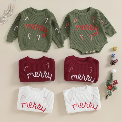 Baby Christmas Sweater Romper with Candy Cane Design