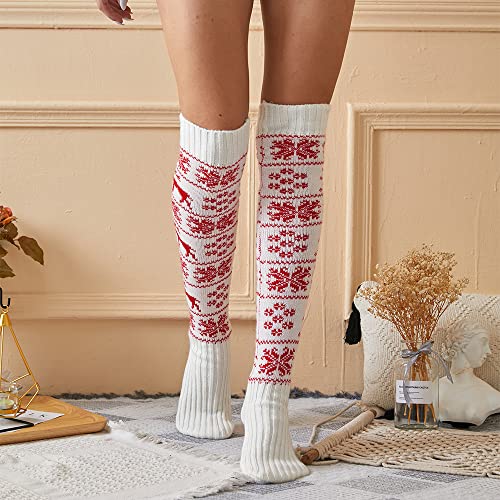Festive White Cable Knit Thigh High Socks
