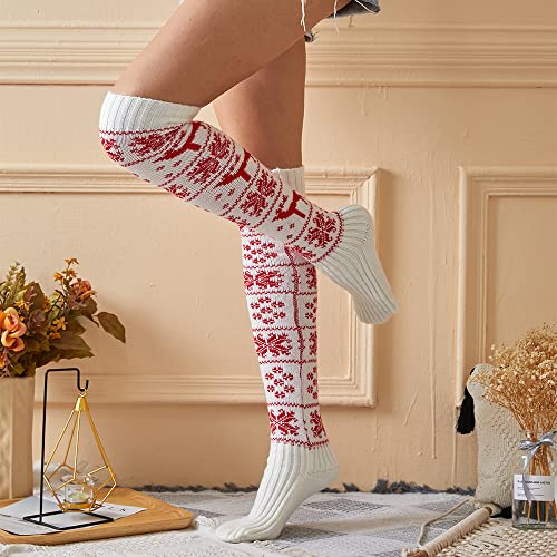 Festive White Cable Knit Thigh High Socks