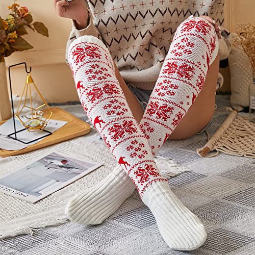 Festive White Cable Knit Thigh High Socks