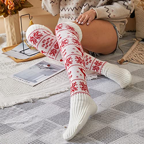Festive White Cable Knit Thigh High Socks