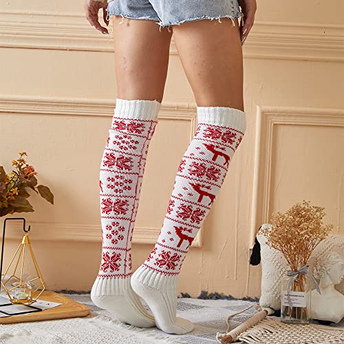 Festive White Cable Knit Thigh High Socks