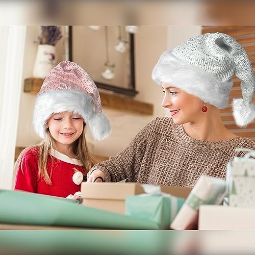 Sequin Christmas Santa Hat with Faux Fur Brim