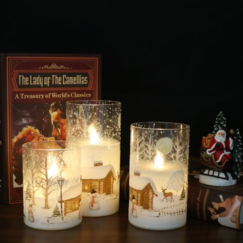 Set of 3 White Christmas Flameless Candles