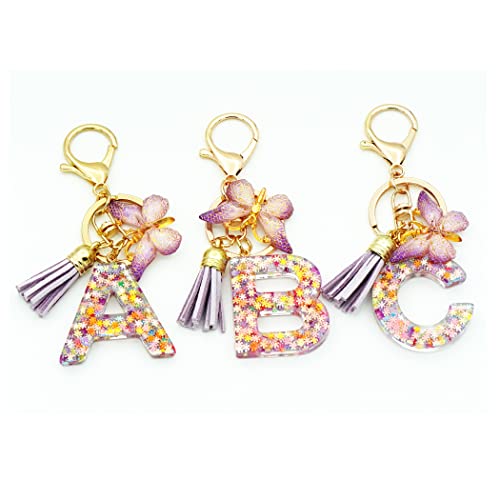Personalized Initial Keychain with Purple Tassel