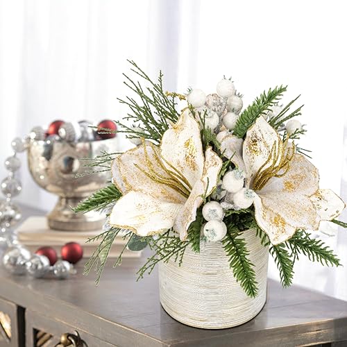 Snowy Magnolia Potted Christmas Tree Arrangement