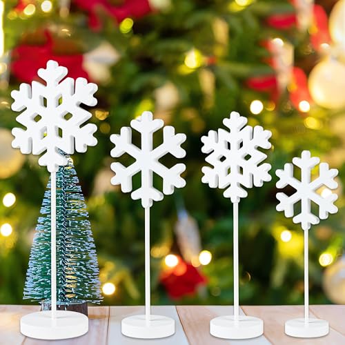 4 PCS Wooden Snowflake Tabletop Christmas Decor