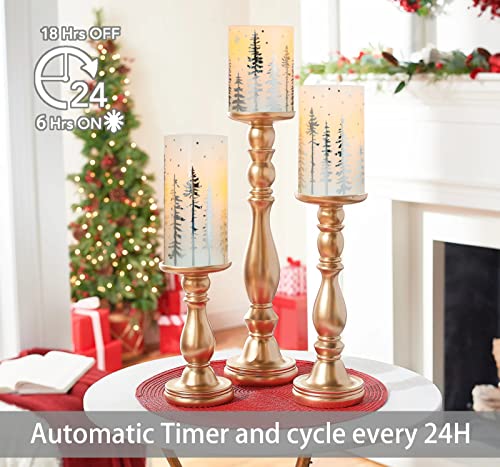 Flameless Silver Christmas Pillar Candles with Remote