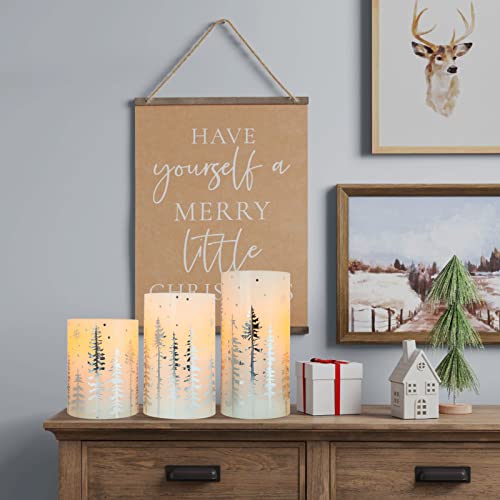 Flameless Silver Christmas Pillar Candles with Remote