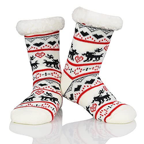 Cozy White Deer Christmas Fuzzy Socks for Women