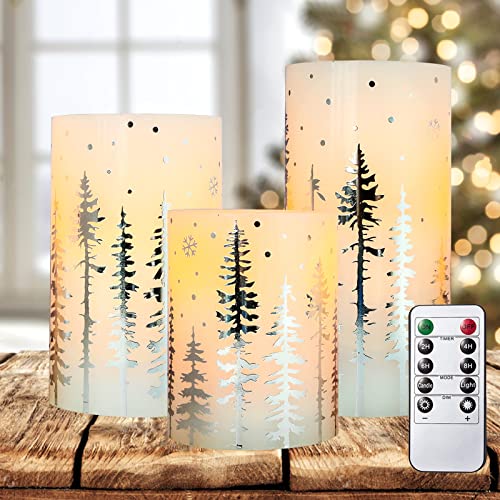 Flameless Silver Christmas Pillar Candles with Remote