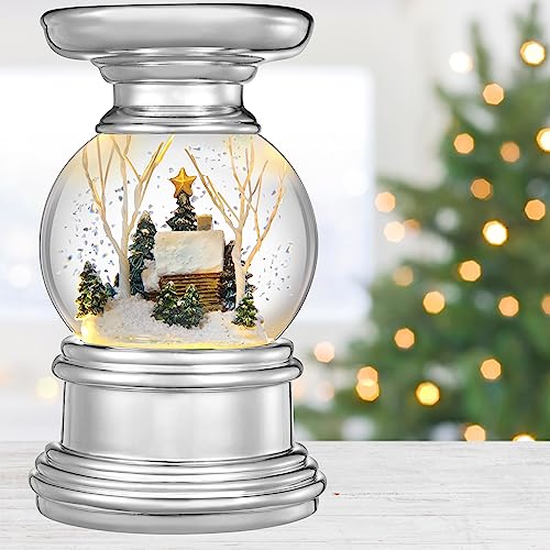 Snowburst Log Cabin Christmas Snow Globe Candle Holder