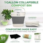AIRNEX Collapsible Compost Bin Kitchen Counter Caddy - 1 Gallon Countertop Compost Bin with Lid Made of Wheat Straw - Odorless Kitchen Compost Bin Countertop with 20 Compost Bags and 2 Carbon Filters