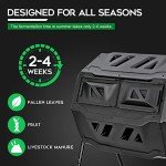 F2C 43 Gallon Dual Chamber Compost Bin - BPA Free, Heavy-Duty Steel Frame, Rotating Tumbler with Sliding Doors | Includes Gardening Gloves (Black)