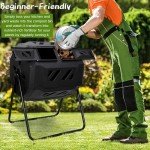 F2C 43 Gallon Dual Chamber Compost Bin - BPA Free, Heavy-Duty Steel Frame, Rotating Tumbler with Sliding Doors | Includes Gardening Gloves (Black)