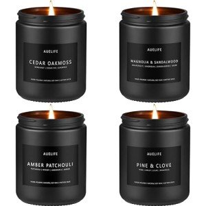 Scented Candles Set | Gifts for Men - Men Candles Set, Masculine Candle, Soy Candles for Home Scented - 4 Pack Candles Scents of Cedar Oakmoss/Pine&Clove/Patchouli/Sandalwood