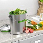 iTouchless Ecowise Stainless Steel Compost Bin Kitchen Countertop, 1.6 Gallon Trash Can Includes Odor Filter, Titanium Rust-Free Space-Efficient Slim Oval Shape 6 Liter Home, Office Business Breakroom