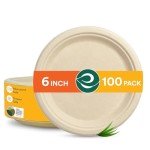ECO SOUL 100% Compostable 6 Inch Small Paper Plates (100-Pack) Disposable Party Heavy Duty, Eco-Friendly, Appetizer, Dessert, Wedding Plates I Biodegradable Unbleached Sugarcane Eco Plates