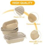 ABuff 100 Pack Disposable Paper Bowls with PP Lid, 23 Oz Compostable Take Out Food Containers Rectangular Bagasse Bowls, Biodegradable Meal Prep Food Storage Deli Container for Hot/Cold Food