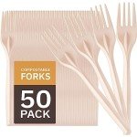 100% Eco Friendly Compostable Forks Disposable Forks Cornstarch Based 50 Large Disposable Utensils (6.7 in.) Durable and Heat Resistant Alternative to Plastic Forks Party Supplies