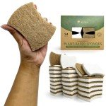 AIRNEX Biodegradable Natural Kitchen Sponges Pack of 24 - Cellulose and Coconut Kitchen Scrubber Dishwashing Sponges - Eco Friendly Non-Scratch Heavy Duty Kitchen Sponges and Scrubbers for Dishes