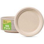 GREENESAGE Paper Plates 9 inch, 50 Pack Eco Friendly Disposable Plates, 100% Compostable Paper Plates, Paper Plates Dinner Heavy Duty, Sturdy Paper Plates for Everyday, Biodegradable Plates
