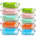 C CREST [10-Pack Glass Food Storage Containers (A Set of Five Colors), Meal Prep Containers with Lids for Kitchen, Home Use - Airtight Glass Lunch Boxes