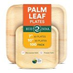 ECO SOUL Compostable 7 & 10 Inch Palm Leaf Square Plates (100 Count) Like Bamboo Plates | Biodegradable | Eco-Friendly, Microwave & Oven Safe - Party Pack