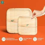 ECO SOUL Compostable 7 & 10 Inch Palm Leaf Square Plates (100 Count) Like Bamboo Plates | Biodegradable | Eco-Friendly, Microwave & Oven Safe - Party Pack
