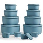 ISSEVE 12Pcs/Set Nesting Silicone Food Storage Containers with Lids, BPA Free Reusable Meal Prep Silicone Containers Airtight, Freezer Dishwasher Safe (33.8oz, 20oz, 10oz, 6.7oz, 1.3oz) (Blue)