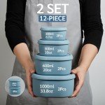 ISSEVE 12Pcs/Set Nesting Silicone Food Storage Containers with Lids, BPA Free Reusable Meal Prep Silicone Containers Airtight, Freezer Dishwasher Safe (33.8oz, 20oz, 10oz, 6.7oz, 1.3oz) (Blue)