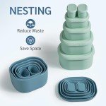 ISSEVE 12Pcs/Set Nesting Silicone Food Storage Containers with Lids, BPA Free Reusable Meal Prep Silicone Containers Airtight, Freezer Dishwasher Safe (33.8oz, 20oz, 10oz, 6.7oz, 1.3oz) (Blue)