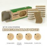 Silkyhose Biodegradable Natural Kitchen Sponge, Compostable Cellulose and Coconut Scrubber Eco-Friendly Dishwashing Sponge, 12 Pack Household Cleaning Foam for Dishes