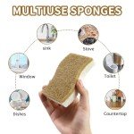 Silkyhose Biodegradable Natural Kitchen Sponge, Compostable Cellulose and Coconut Scrubber Eco-Friendly Dishwashing Sponge, 12 Pack Household Cleaning Foam for Dishes