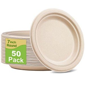 GREENESAGE Small Paper Plates 7 Inch, 50 Pack Disposable Plates Bulk, Dessert Cake Party Paper Plates Compostable, Eco Friendly Paper Plates Heavy Duty for Daily Meals, Natural