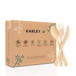 Karley 100% Bamboo Heavy Duty Disposable Utensils – 150 pcs, 6.7in (50 Forks, 50 Spoons & 50 Knives) – Durable, Eco-friendly & Biodegradable Cutlery. FDA Registered, Plastic Free & Compostable