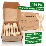 Karley 100% Bamboo Heavy Duty Disposable Utensils – 150 pcs, 6.7in (50 Forks, 50 Spoons & 50 Knives) – Durable, Eco-friendly & Biodegradable Cutlery. FDA Registered, Plastic Free & Compostable