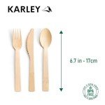 Karley 100% Bamboo Heavy Duty Disposable Utensils – 150 pcs, 6.7in (50 Forks, 50 Spoons & 50 Knives) – Durable, Eco-friendly & Biodegradable Cutlery. FDA Registered, Plastic Free & Compostable