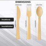 LSGIHFD Disposable Bamboo Cutlery Set, 100% All-Natural, 200 pieces (100 Forks, 50 Spoons, 50 Knives), Eco-Friendly Biodegradable Disposable Cutlery for Party, Camping, Weddings (200)