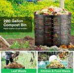 VIVOSUN 220 Gallon Outdoor Compost Bin, Expandable Composter, Easy to Setup & Large Capacity for Backyard, Lawn (Black with Gloves)