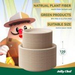 JOLLY CHEF Compostable Heavy Duty Plates 𝟳 𝗶𝗻𝗰𝗵 𝗮𝗻𝗱 𝟵 𝗶𝗻𝗰𝗵 [𝟭𝟮𝟬 𝗣𝗮𝗰𝗸] Eco-Friendly Disposable Paper Plates Bagasse Biodegradable Sugarcane Fibers Round Bulk for Party Dinner(Brown)