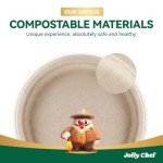 JOLLY CHEF Compostable Heavy Duty Plates 𝟳 𝗶𝗻𝗰𝗵 𝗮𝗻𝗱 𝟵 𝗶𝗻𝗰𝗵 [𝟭𝟮𝟬 𝗣𝗮𝗰𝗸] Eco-Friendly Disposable Paper Plates Bagasse Biodegradable Sugarcane Fibers Round Bulk for Party Dinner(Brown)