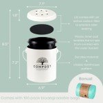 Perfnique Kitchen Compost Bin, 1.3 Gallon Countertop Compost Bin with Lid, Indoor Compost Bucket Includes Inner Bucket Liner and Carbon Filter, Small Compost Bin with Trash Bags (with Bags, Cream)