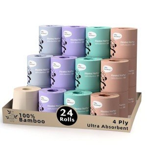 Home Nurse 100% Unbleached Bamboo Toilet Paper, 4-ply 24 Rolls, Organic Natural Plant Toilet Paper Non Toxic, PFA Free, No Chemical, Tree free, FSC Certified, Unscented