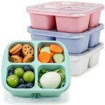Caperci 4 Pack Bento Snack Boxes Lunchable Containers for Kids & Adults, Wheat Straw 4-Compartment Reusable Food Storage Containers for Snacks & Small Meal (Multicolor & Clear Lids)